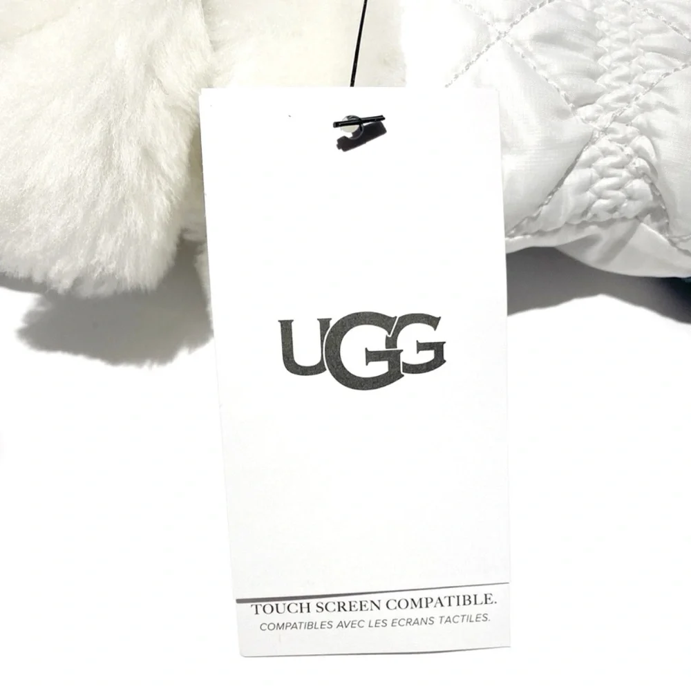 UGG White Black Quilted Shearling Trim & Leather Gloves NWT